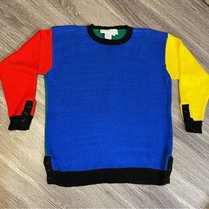 Vintage Adrienne Vittadini 80s 90s Color Block Long Sleeve Sweater Petite Medium